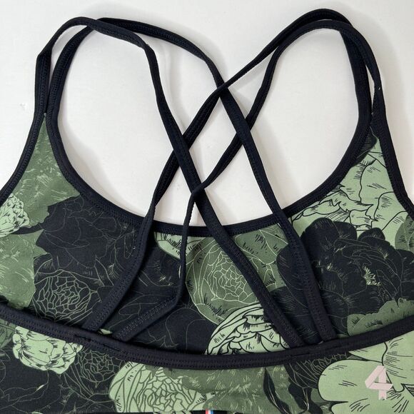 NWT FourLaps Vitality Sports Bra Peonies Print Thyme Green Yoga Athletic #395 - Picture 6 of 12